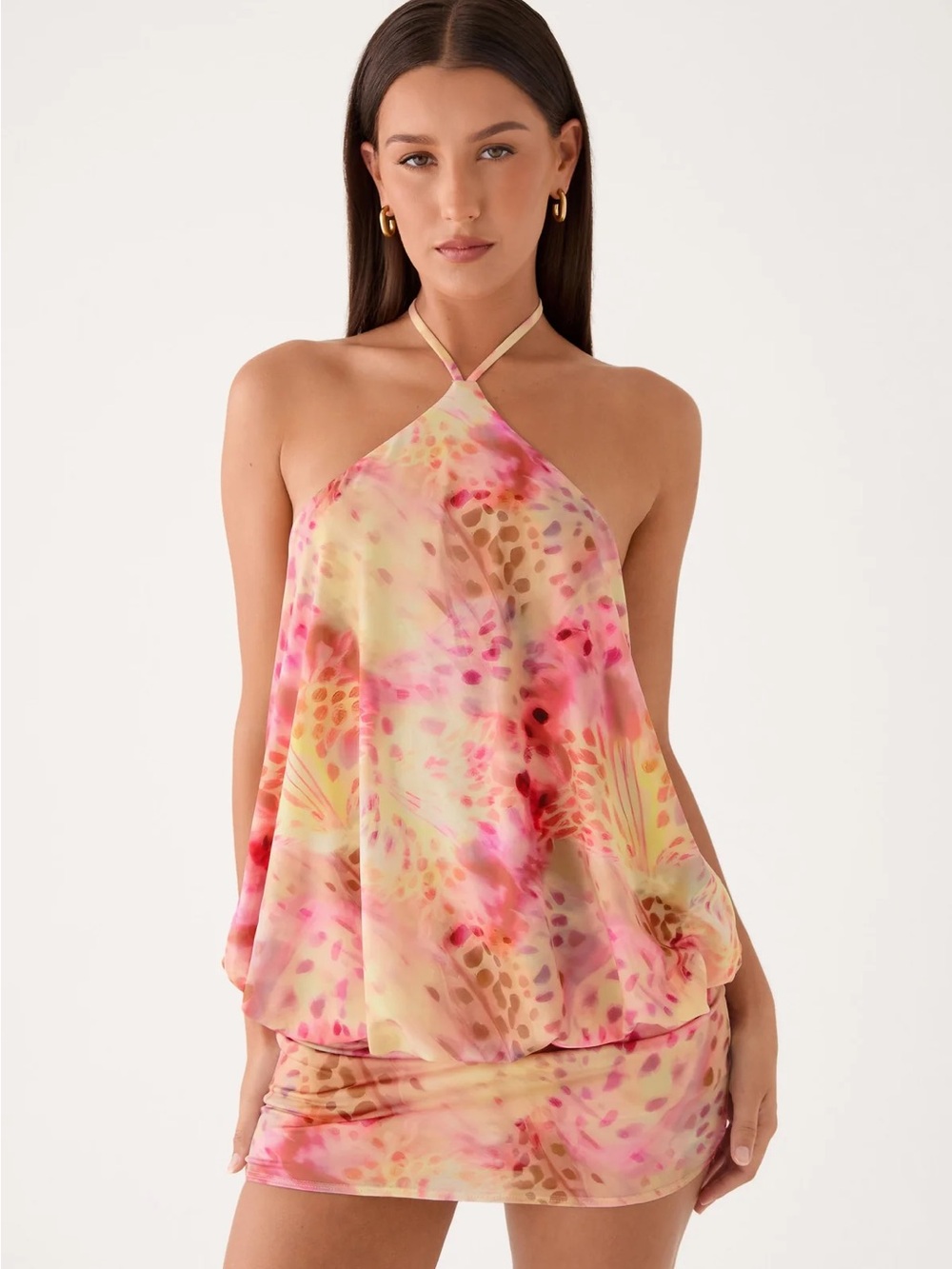 Peppermayo Pink and Cream Halter Mini Dress